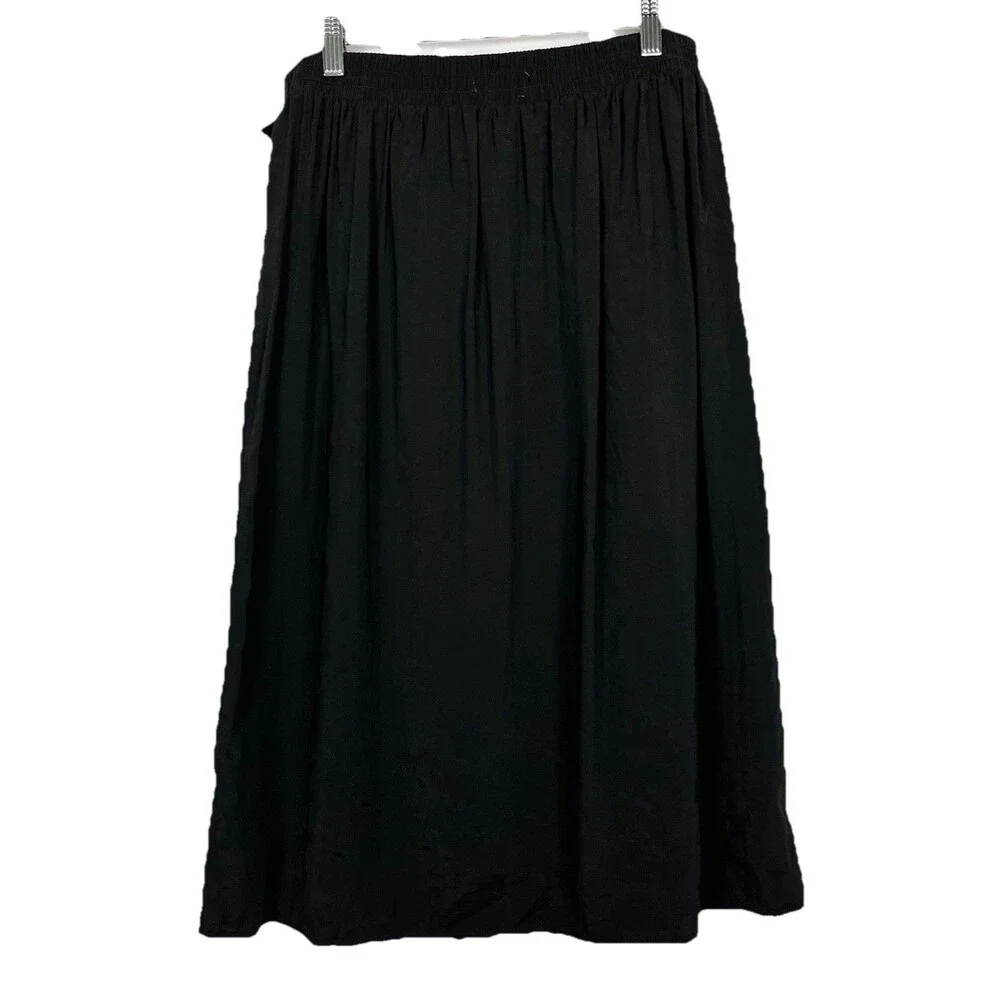 Max Studio Norstrom Women Black Wrap Skirt L Tortoiseshell Buckle Midi Rayon